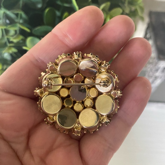 Vintage Chunky Weiss Brooch Pin With Prong Set brown orange Crystals Well Made - Picture 4 of 7